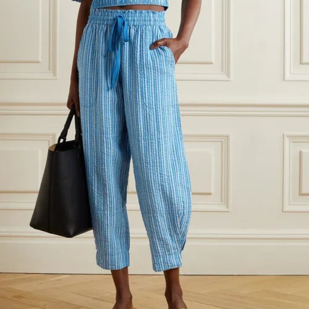 Apiece Apart Light Blue Textured Cropped Pants